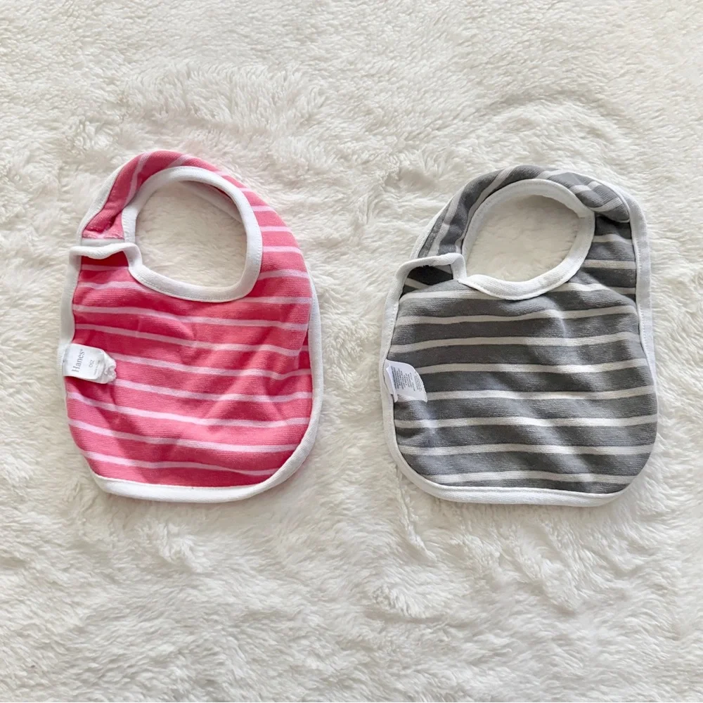 Hanes Flexy Cotton Blend Baby Bibs Set of 8 Pink Gray White Solid and Prints